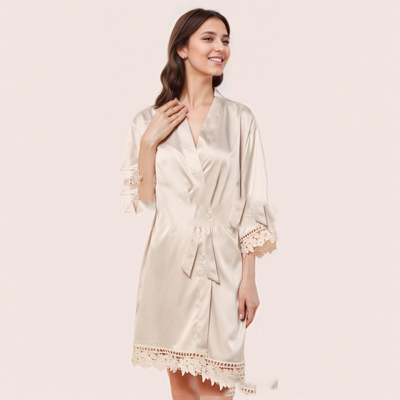 New Women's Summer 3/4 Sleeve Plus Size Silk Ice Silk Home Robe Bathrobe Bride Bridesmaid Morning Robe