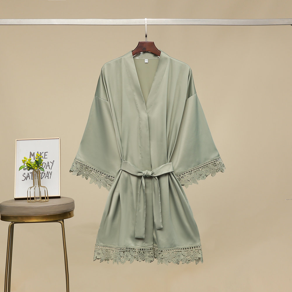 New Women's Summer 3/4 Sleeve Plus Size Silk Ice Silk Home Robe Bathrobe Bride Bridesmaid Morning Robe