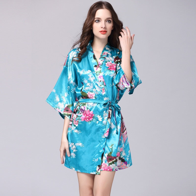 Faux Silk Kimono Robe | Short Satin Bridal Robe | Sultryrich