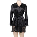Newest Silk Robe Long Sleeves Lingerie Gowns Lace Patchwork Short Kimono Sexy Bride Robes Wedding