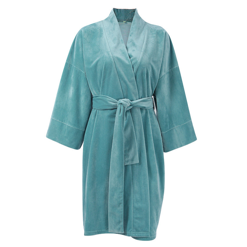 Long Sleeve Robe Crystal Velvet Sleepwear Women's Home Clothing Bathrobe