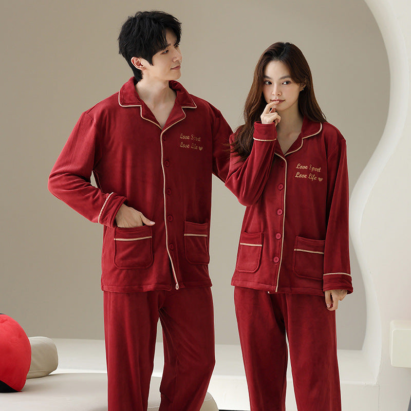 Wine Red Matching Couples’ Pyjamas | Long-Sleeve Top & Trousers
