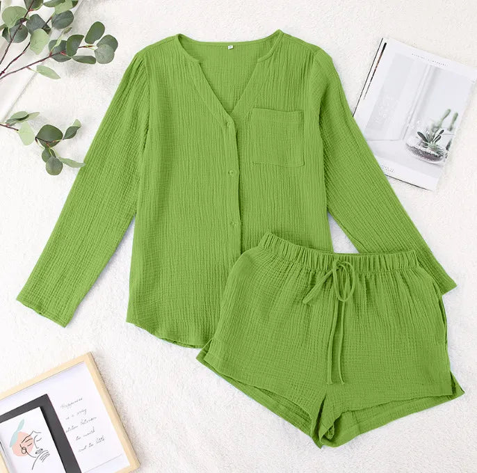 Pure Cotton Gauze Summer Pyjama Set | Button-Down Top & Shorts