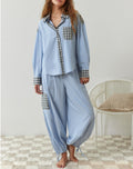 Women's casual home wear plaid shirt set pajamas long sleeved
