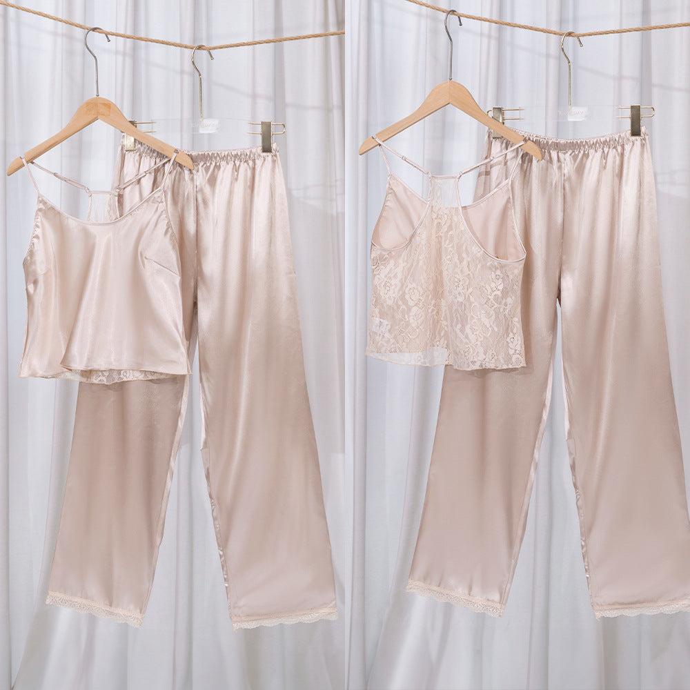 European and American  Pajamas Women's Strap Long Pants Sexy Homewear Set