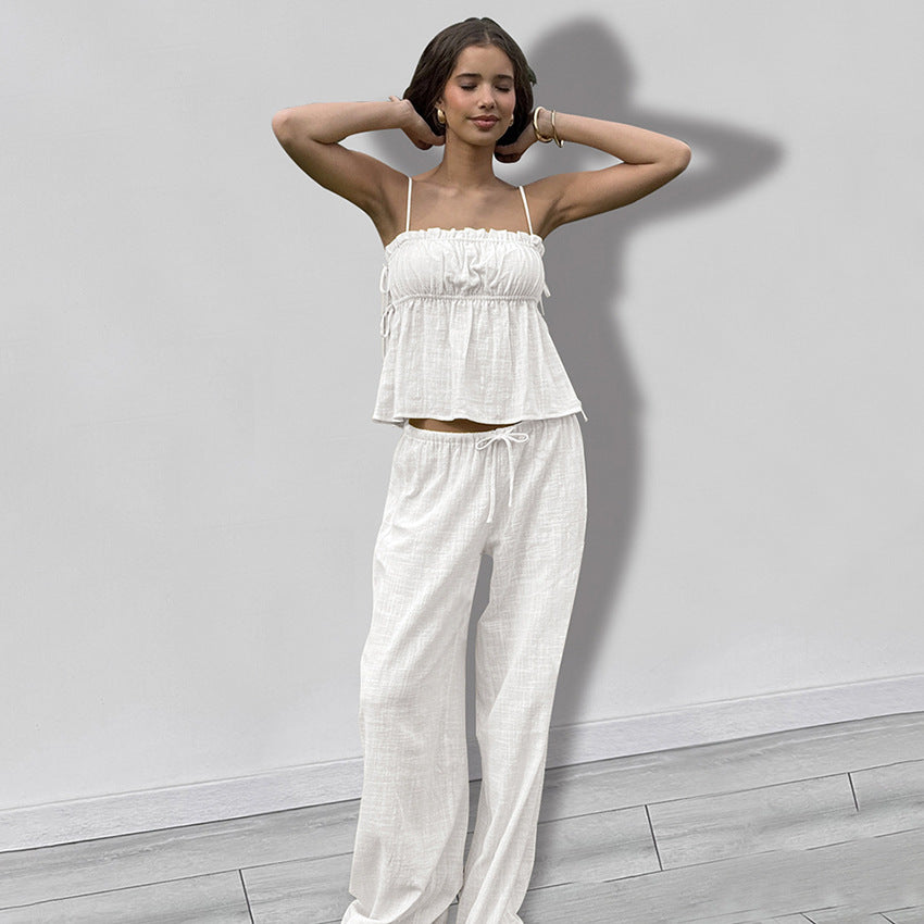White Cotton Cami & Wide-Leg Trouser Pyjama Set