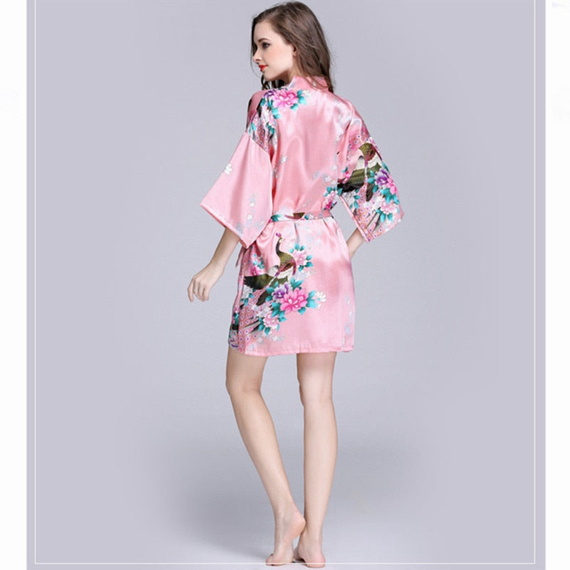 Faux Silk Kimono Robe | Short Satin Bridal Robe | Sultryrich