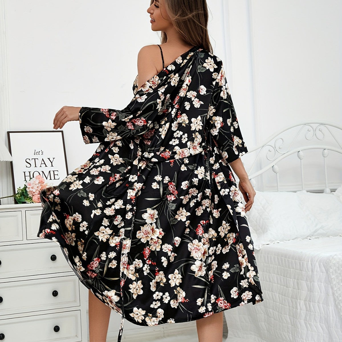 Ladies Satin-like Silk Kimono Bridesmaid Robe Sleepwear Lightweight Long Sleeve Bathrobe Set Summer Cooling Feeling