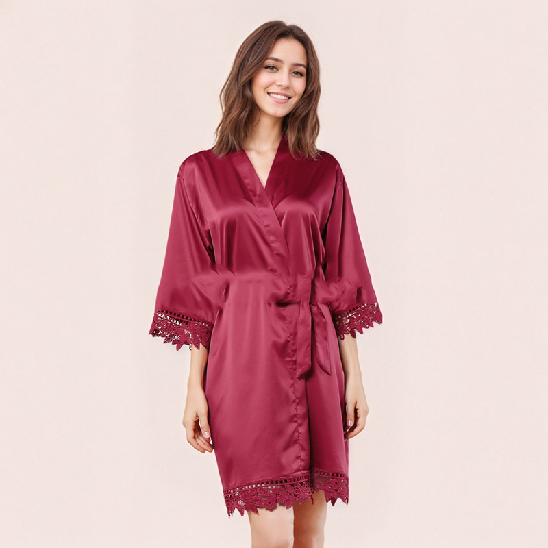 New Women's Summer 3/4 Sleeve Plus Size Silk Ice Silk Home Robe Bathrobe Bride Bridesmaid Morning Robe