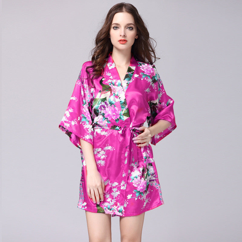 Faux Silk Kimono Robe | Short Satin Bridal Robe | Sultryrich