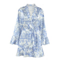 Lotus leaf edge long sleeved bathrobe autumn and winter pajamas satin nightgown fashionable women's home clothes