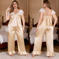 Plus Size Silk Lace Loungewear Set | V-Neck Long Trousers | Sultryrich