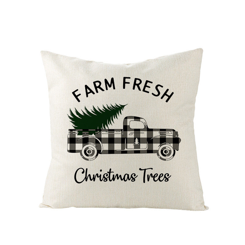 Christmas Pillow with Red Letter Elk Printed Cushion Cover and Linen Pillow Cover
