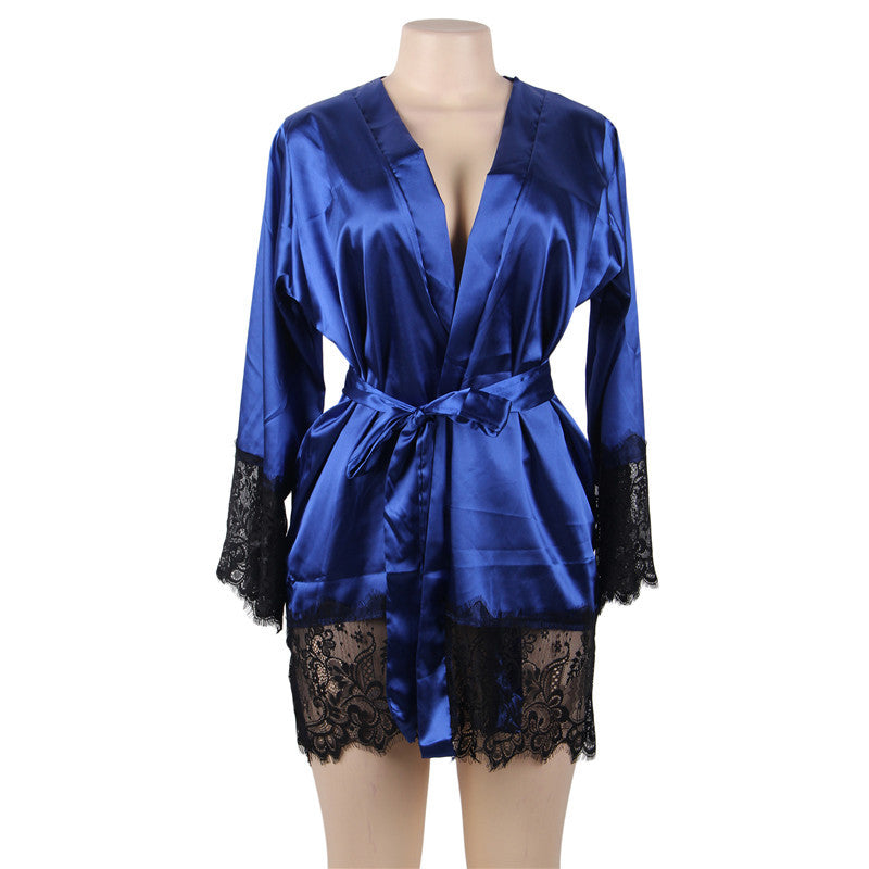 Newest Silk Robe Long Sleeves Lingerie Gowns Lace Patchwork Short Kimono Sexy Bride Robes Wedding