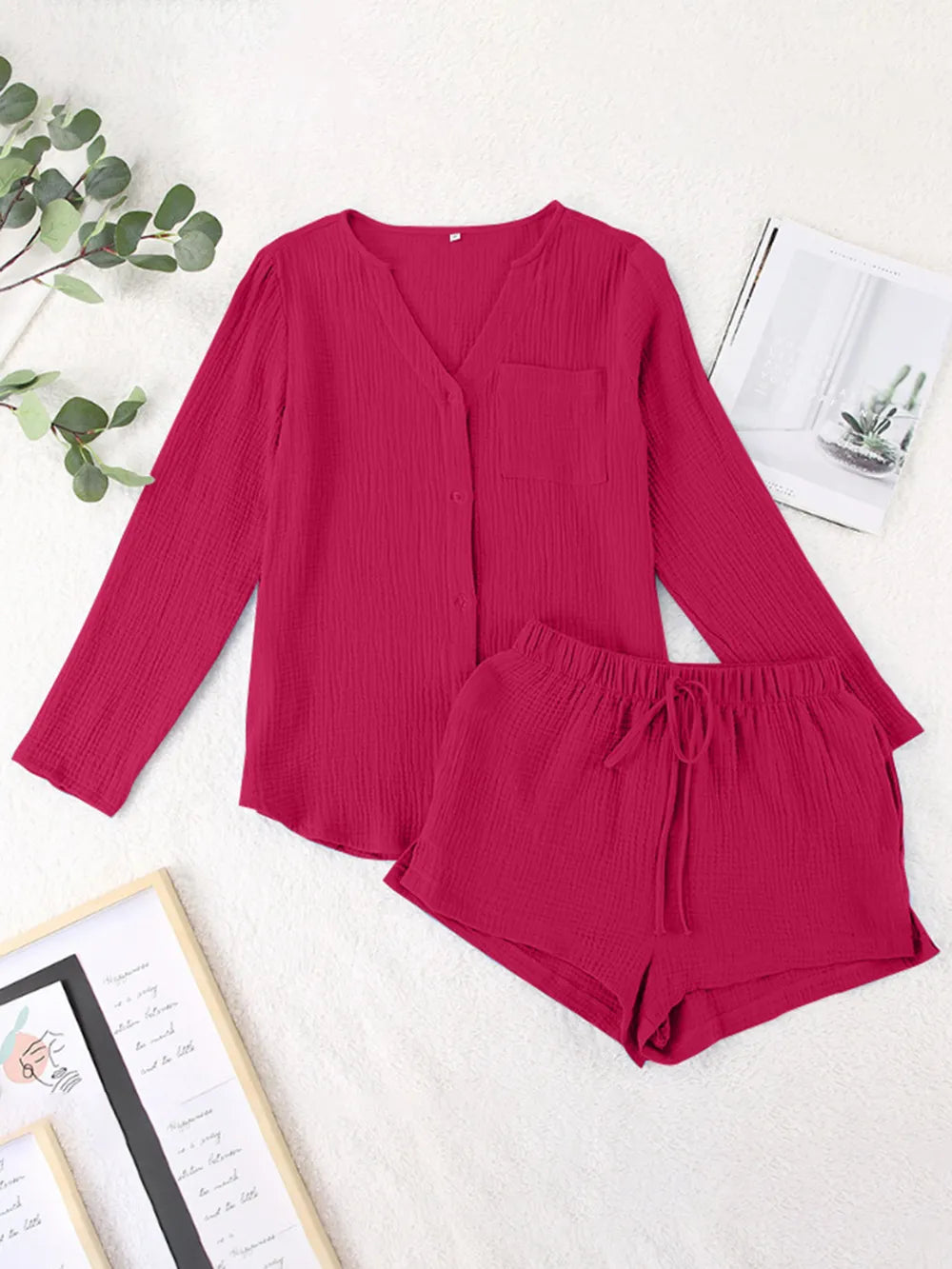 Pure Cotton Gauze Summer Pyjama Set | Button-Down Top & Shorts