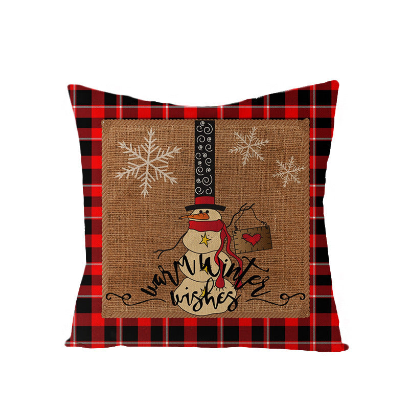 Christmas Pillow with Red Letter Elk Printed Cushion Cover and Linen Pillow Cover