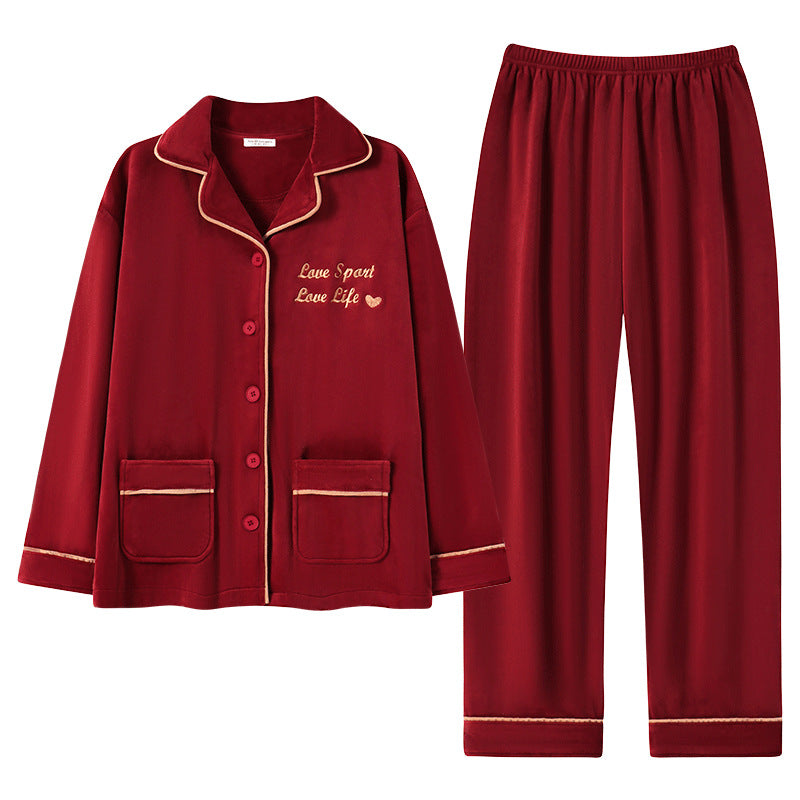 Wine Red Matching Couples’ Pyjamas | Long-Sleeve Top & Trousers