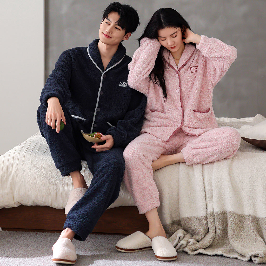 Couple's Thick Warm Long Sleeve Home Thick Sleepwear Set