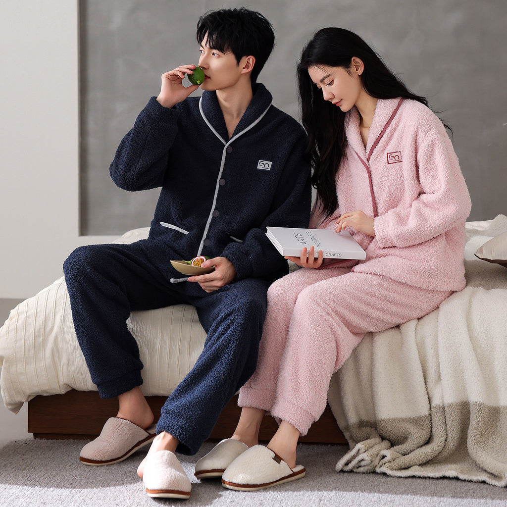 Couple's Thick Warm Long Sleeve Home Thick Sleepwear Set