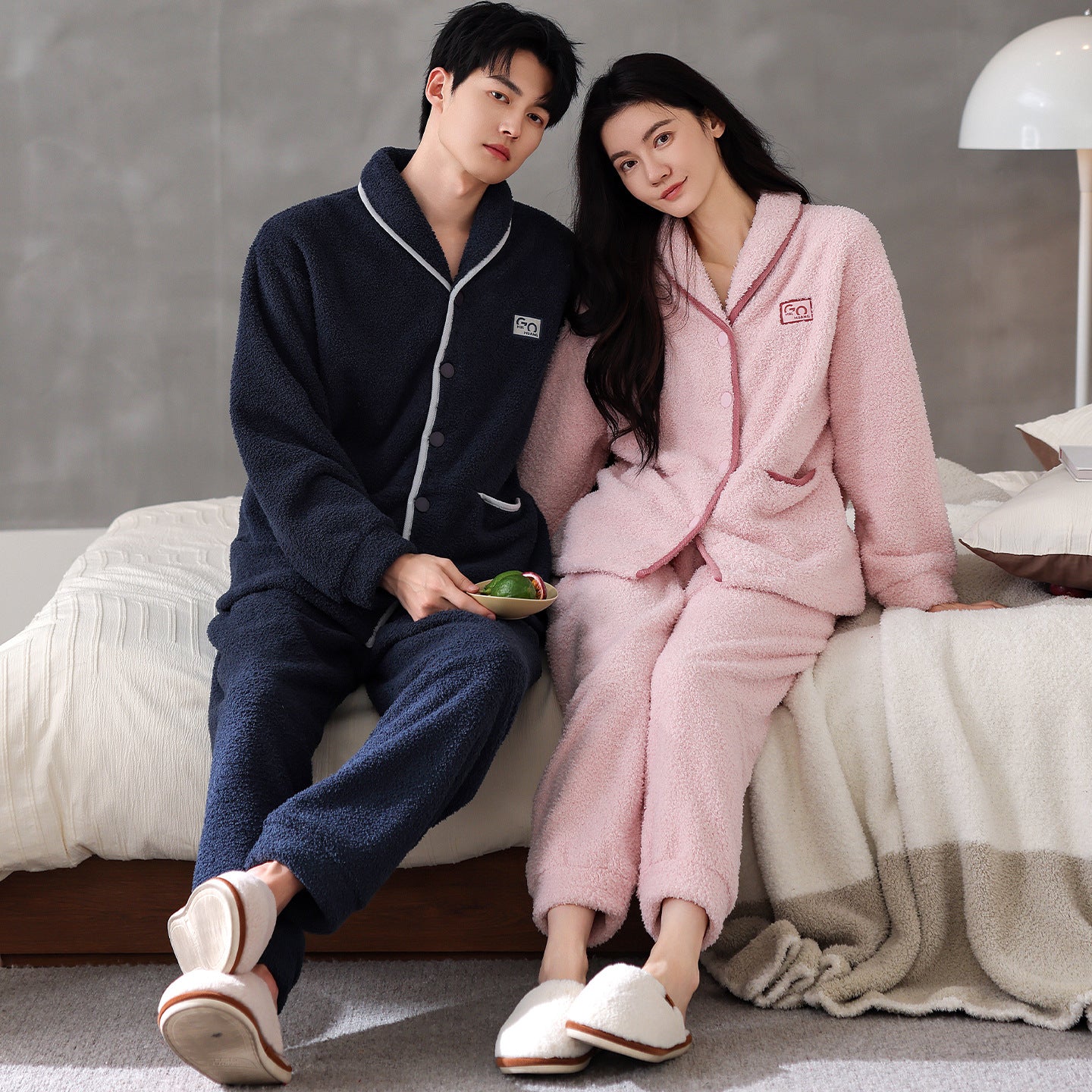 Couple's Thick Warm Long Sleeve Home Thick Sleepwear Set